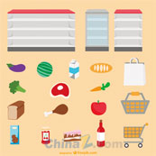 超市货架与食物矢量设计