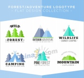 扁平化森林与野外探险标志矢量图