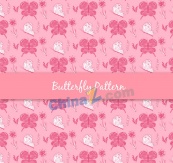 彩绘粉色蝴蝶和花卉无缝背景