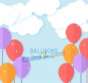 扁平化云朵和彩色气球矢量