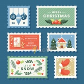 圣诞邮票集矢量素材