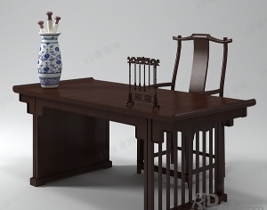 中式书桌3D模型设计