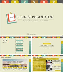 动态复古便签商务汇报型PPT模板