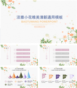 淡雅小花唯美清新PPT模板