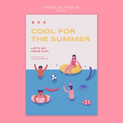 夏季泳池插画海报模板
