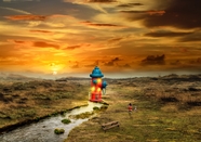 日暮黄昏荒野消防栓概念摄影图片