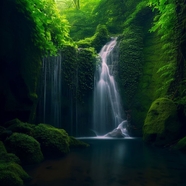 绿色生态峡谷瀑布风景图片