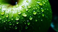 沾满水滴的绿色苹果微距摄影图片