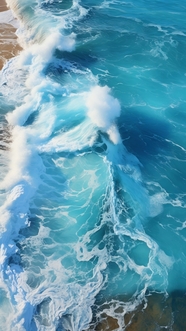 唯美蓝色大海浪花摄影图片