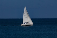 海上白色单人帆船摄影图片