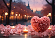 情人节浪漫粉色玫瑰爱心蜡烛摄影图片