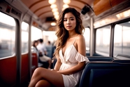 坐在电车上的亚洲性感美女图片