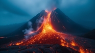 火山爆发熔浆飞溅摄影图片