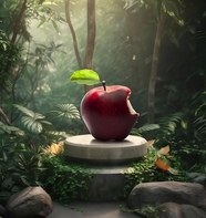 迷雾森林红色苹果摄影图片