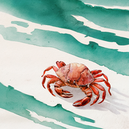 海滩螃蟹水彩画图片