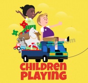 创意玩具车上玩耍儿童矢量图