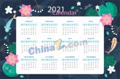 2021荷花装饰日历模板