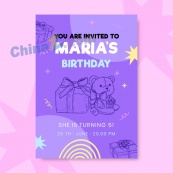 卡通紫色小熊生日贺卡设计