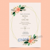 平面花卉婚礼请柬矢量素材