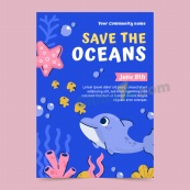 世界海洋日手绘平面海报