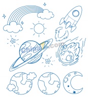 线描宇宙太空元素插画