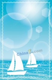 蓝色天空游艇矢量背景图