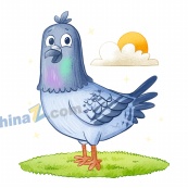 手绘卡通鸽子插图矢量