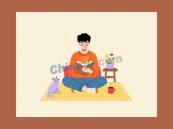 男孩坐着安静看书插图矢量素材