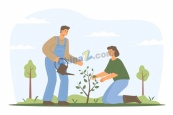社区植树节活动插画矢量素材