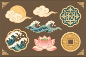 国潮风中秋元素合集矢量素材