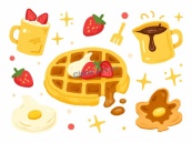 手绘草莓华夫饼矢量素材