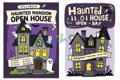 万圣节鬼屋开放日矢量海报模板