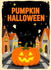 万圣节南瓜主题海报矢量模板