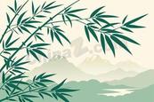新中式绿色竹林山水矢量素材