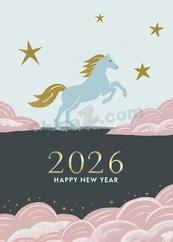 2026粉色梦幻马年矢量模板
