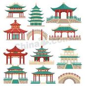 中式亭台楼阁建筑合集矢量素材