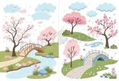 唯美春日樱花风景矢量模板插画