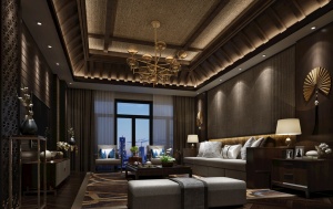 中式奢华客厅3D效果图