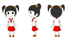 三视图小女孩flash矢量素材