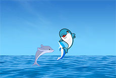 卡通海面上跳跃海豚flash素材