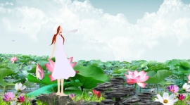 荷花池变赏花的美丽女孩flash动画