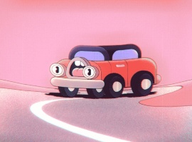 卡通粉色小汽车S弯驾驶flash动画