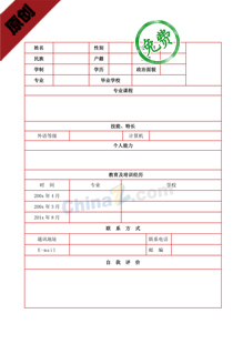 大学生求职简历表模板