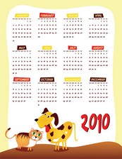 可爱2010年年历矢量图下载