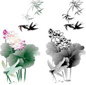 水墨画荷花矢量图下载
