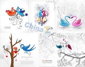 鸟儿成双插画矢量图