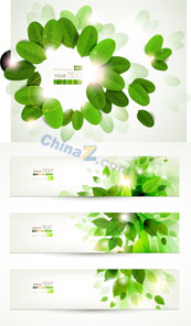 绿色树叶旗帜矢量素材