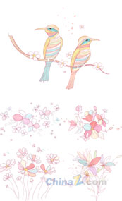 多彩手绘花卉矢量素材