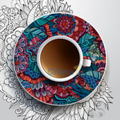 复古花纹装饰矢量咖啡杯