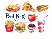 彩绘快餐食品矢量图